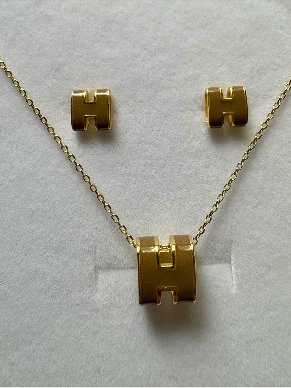 Gold 'H' Pendant Necklace and Stud Earrings Set